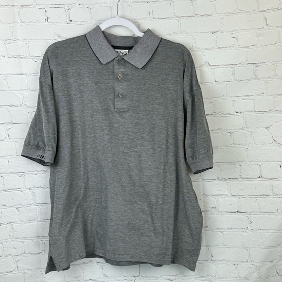 PING Polo Shirt Short Sleeve Mens Large Gray Mercerized Combed Cotton Logo Golf - Picture 1 of 9